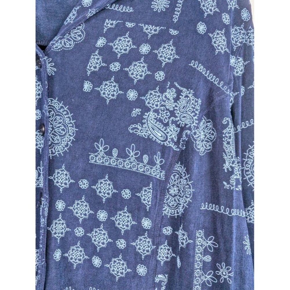 BOHO Navy Blue Patterned Button-Front Blouse - Picture 3 of 7